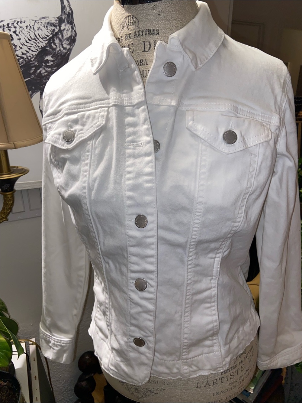 White Women's Button-Front Denim Jacket